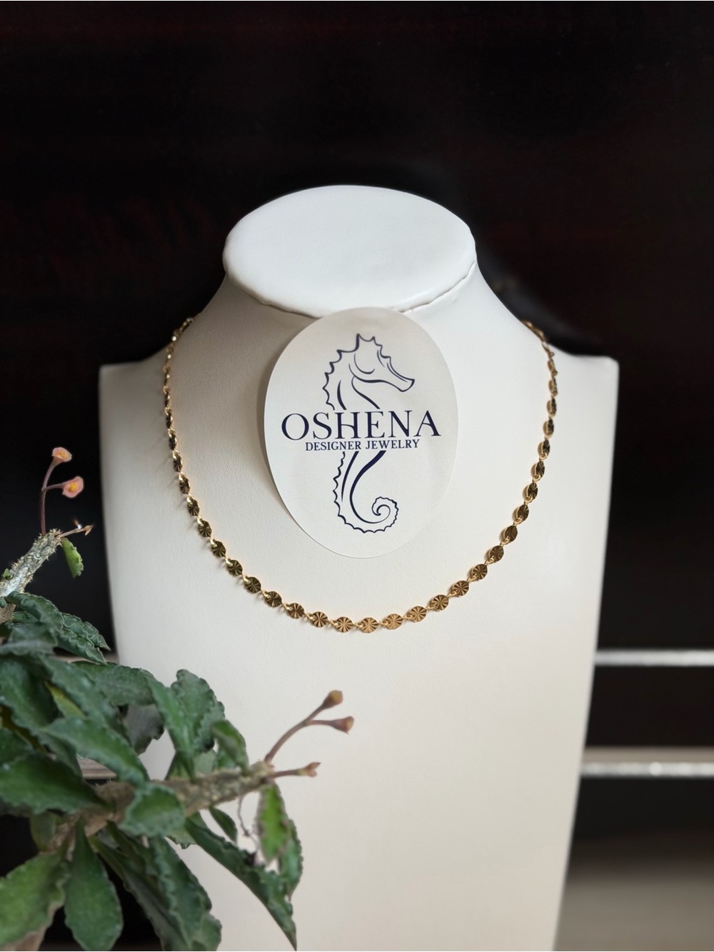 Oshena Gold Coquille Necklace : Floral Link Necklace - Elegant Women’s Jewelry